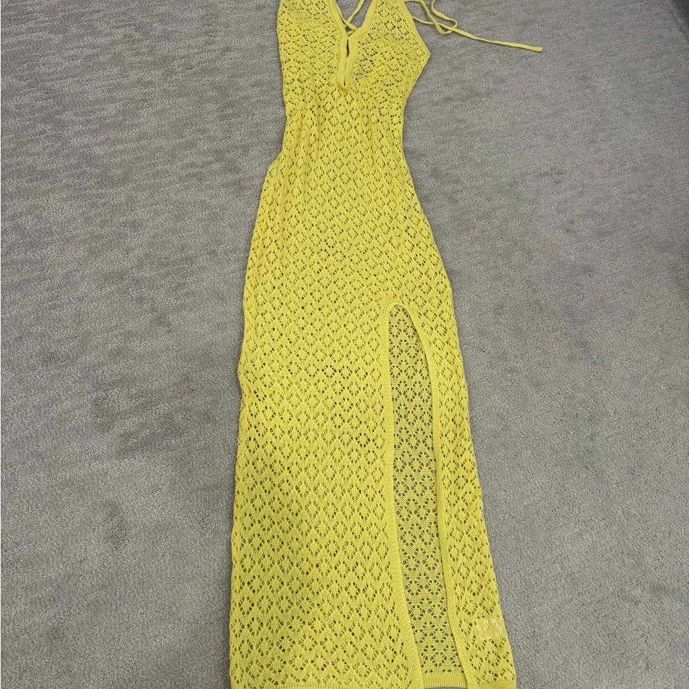 Elegant Yellow Crochet Maxi Dress